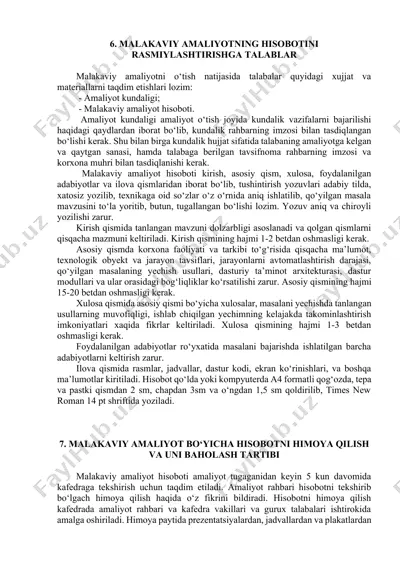 malakaviy amaliyotning hisobotini rasmiylashtirishga talablar — DOCX
