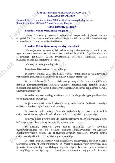 o‘zbekiston respublikasining qonuni — DOCX