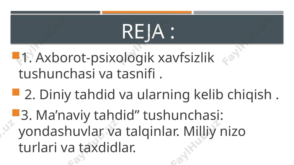 k hamda texnik asosli tahdidlardan jamiyat a’zolarini himoya qilishni nazarda tutadi. axborot xavfsizligi – aslida jamiyatning ob’ektiv, xolis, haqqoniy axborot manbaiga ega bo‘lishi uchun yaratilayotgan shartsharoitlarni nazarda tutadi. albatta, bunga mustaqil axborot vositalari orqali aholiga etib keladigan ma’lumotlar oqimi ham kiradi. bu vositalar aynan mustaqil bo‘lganliklari uchun ham birinchi navbatda moliyaviy, qolaversa, siyosiy va boshqa tomonlardan hech bir siyosiy kuch, alohida davlat yoki ijtimoiy qatlamning manfaatlariga xizmat qilmasliklari kerak.. axborot xavfsizligining vazifalari: 1) shaxs va jamiyatning axborot qabul qilish va undan foydalanishga bo‘lgan huquqini ta’minlash; 2) xolis axborotlar makonini ta’minlash (mustaqil oav tizimini yaratish orqali); 3) informatsion va telekommunikatsion texnologiyalar sohasidagi jinoyatlarni bartaraf etish yo‘li bilan ushbu yo‘nalishda sodir bo‘lishi mumkin bo‘lgan terroristik tahdidlar, jumladan, telefon orqali, kompyuter tizimi orqali ro‘y beradigan xavflarni, shu orqali noqonuniy mablag‘larning bir manbadan ikkinchisiga oqim ketishiga yo‘l qo‘ymaslik; 4) shaxsni, tashkilot va yaxlit jamiyatni axborot-psixologik tahdidlardan himoya qilish; 5) imidjni shakllantirish, turli bo‘hton, mish-mishlar …