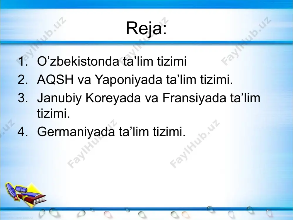 aroq, xalq ta'limi tizimi tuzilishida bir qancha yangi qoidalar joriy etildi va bajarilishi majburiy, deb qayd qilindi. uzluksiz ta’lim uzluksiz ta'lim kadrlar tayyorlash tizimining asosi, o'zbekiston respublikasining ijtimoiy-iqtisodiy taraqqiyotini ta'min-lovchi, shaxs, jamiyat va davlatning iqtisodiy, ijtimoiy, ilmiy-texnikaviy va madaniy ehtiyojlarini qondiruvchi ustuvor sohadir. uzluksiz ta'lim ijodkor, ijtimoiy faol, ma'naviy boy shaxs shakllanishi va yuqori malakali raqobatbardosh kadrlar xam tayyorlanishi uchun zarur shart-sharoitlar yaratadi. uzluksiz ta'limning faoliyat ko'rsatish prinsiplari ta'limning ustuvoriigi — uning rivojlanishining birinchi darajali ahamiyatga ega ekanligi, bilim, ta'lim va yuksak intellektning nufuzi; ta'limning demokratlashuvi — ta'lim va tarbiya uslublarini tanlashda o'quv yurtlari mustaqilligining kengayishi, ta'limni boshqarishning davlat-jamiyat tizimiga o'tilishi; ta'limning insonparvarlashuvi — inson qobiliyatlarining ochi-lishi va uning ta'limiga nisbatan bo'lgan turli-tuman ehtiyojlarining qondirilishi, milliy va umumbashariy qadriyatlar ustuvorligining a'minlanishi, inson, jamiyat va atrof-muhit o'zaro munosabat-larining uyg'unlashuvi; ta'limning ijtimoiylashuvi — ta'lim oluvchilarda estetik boy dunyoqarashni hosil qilish, ularda yuksak ma'naviyat, madaniyat va ijodiy fikrlashni shakllantirish; ta'lim va tarbiyaning uzviy …
