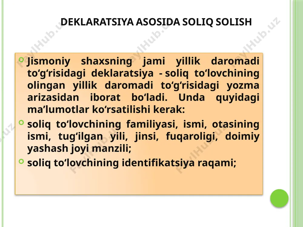 ti deb e’tirof etiluvchi daromadni to‘lash manbaiga (mol-mulkni sotib oluvchi zimmasiga) yuklatildi. aktsiyalar qimmatli qog‘ozlarning birja bozori va uyushgan birjadan tashqari bozorida realizatsiya qilinganda, o‘zbekiston respublikasining qimmatli qog‘ozlar bozoridagi hisob-kitob kliring palatasi soliq agenti deb e’tirof etildi. agar sotuvchida - chet ellik jismoniy shaxsda mol-mulk realizatsiya qilingan yildan keyingi yilning 1 apreliga qadar soliq kodeksining 192-moddasi uchinchi qismiga muvofiq daromadlarni deklaratsiya qilish bo‘yicha majburiyat yuzaga kelsa, soliq agenti tomonidan ushbu moddaga muvofiq ushlab qolingan jismoniy shaxslardan olinadigan daromad solig‘i summasi jami yillik daromad to‘g‘risidagi deklaratsiya taqdim etilayotganda davlat soliq xizmati organi tomonidan qayta hisoblab chiqarilishi mumkin. shu bilan birga, o‘zbekiston respublikasi prezidentining 2017 yil29 dekabrdagi pq-3454-sonli qarorning 26-ilovasiga muvofiq turar va noturar joylarni hamda avtotransport vositalarini ijaraga bergan jismoniy shaxslar uchun 2016 yilda joriy qilingan ijara to‘lovining oylik eng kam miqdorlari saqlanib qolindi. unga ko‘ra, noturar joy ob’ektining har bir kvadrat metri uchun oylik ijara to‘lovining miqdorlari toshkent shahri uchun …