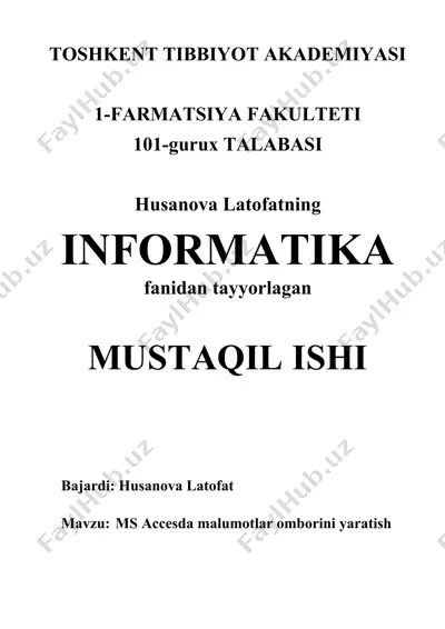 ms accesda malumotlar omborini yaratish — DOCX