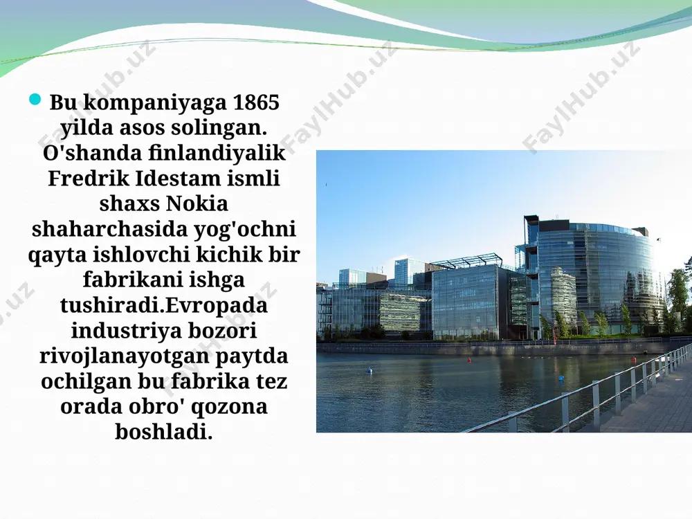 katta hajmda sotila boshladi. 1998 yildan boshlab esa nokia shvetsiyaning ericsson va amerikaning motorolasini ham savdolar hajmi bo'yicha ancha ortda qoldiradi. nokia tobora ishlab chiqarishni ko'paytirayotgan vaqtda, raqobatchilar bu raqamlarni kamaytirish harakatiga tushib qolishgan edi finlar ist'emolchilar ko'ngliga yo'l topish bilan birga, mobil telefon ishlab chiqarish borasida shubhasiz etakchiga aylanib oldi. bugungi kunda nokiada 66 ming kishi faoliyat yuritadi. 2007 yilda esa nokianing bir yillik daromadi 51 milliard evroga etdi. bugungi kunda mobil telefonidan foydalanayotgan kishilarning aksariyati ham nokiaga ixtiyor berishni afzal ko'rishadi. hamma tushunib etdiki, nokianing kelajagi telefonlar bilan chambarchas bog'liq. 1996 yilga kelib, gsm standart evropaning yana 9ta davlatida paydo bo'ldi. nokia jahon gigantiga aylanib ulgirmagan bo'lsada, o'zining pobro'siga ega bo'lgan innavatsion kompaniyaga aylangan edi. 1 yildan so'ng gsm standarti 31 ta mamlakatda ishlay boshladi. birinchi qo'ng'iroqni nokia telefonidan foydalanagan holda finlandiya bosh vaziri amalga oshirgan edi. mamlakatda mobil telefon va gsm standartidagi uyali aloqa qanday qabul qilinganining …