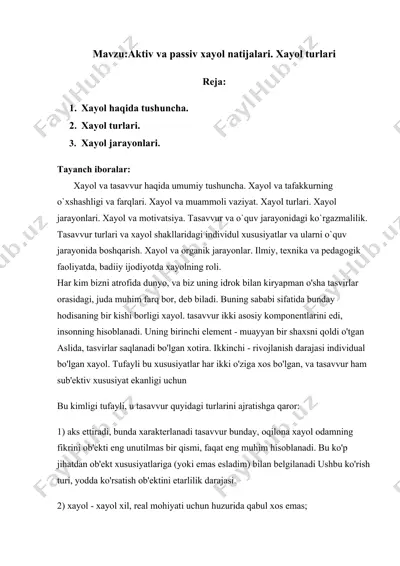 xayolning o'ziga xos xususiyatlari — DOCX
