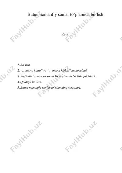 butun nоmаnfiy sоnlаr to’plаmidа bo’lish — DOC