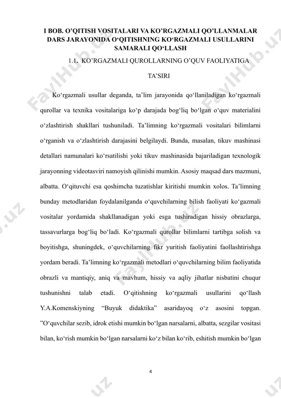 qo‘llaniladigan namoyish qilish asboblari, modellari va boshqalar; - ko‘rgazmalilikning texnik namoyish qilish vositalari – kinofilm, diafilm, diapozitivlar, axborot kommunikatsiya texnologiyalari va shunga o‘xshashlar; - tovush, ko‘rish va eshitish vositalari – videoyozuv, videofilmlar va hokazolar. shundan ta’limning ko‘rgazmali usullarini ikkita kichik guruhi: illyustratsiya usullari va namoyish qilish usullari mavjud degan xulosa kelib chiqadi. o‘qitishning yassi vositalarini illyustratsiya qilish usullari plakatlar, sxemalar, rasmlar, chizmalar, fotosuratlar, grafik qo‘llanmalar va boshqalarni ko‘rsatishni o‘z ichiga oladi. o‘qitishning hajmli vositalarini namoyish qilish usullari asbob va uskunalarni namoyish qilishni; dinamik qo‘llanmalar, asl holidagi tabiiy obyektlarni ko‘rsatishni; texnik namoyish qilish vositalari – kinofilm, diafilm, diapozitivlar, axborot kommunikatsiya texnologiyalari; tovush, ko‘rish va eshitish vositalari ( videoyozuvlar, videofilmlar) va hokazolarni nazarda tutadi. o‘qituvchi o‘qitishning umumiy tamoyillariga tayanib, o‘qitishning ko‘rgazmali usullarini qo‘llash qachon samarali bo‘lishligi haqida tasavvurga ega bo‘lishi, ya’ni ularning imkoniyatlarini bilishi kerak. quyida o‘qitishning ko‘rgazmali usullaridan namunalar keltiriladi. “ertaklar yaxshilikka yetaklar” usuli bu harakatli ko‘rgazma o‘qish faniga oid. o‘quvchi …