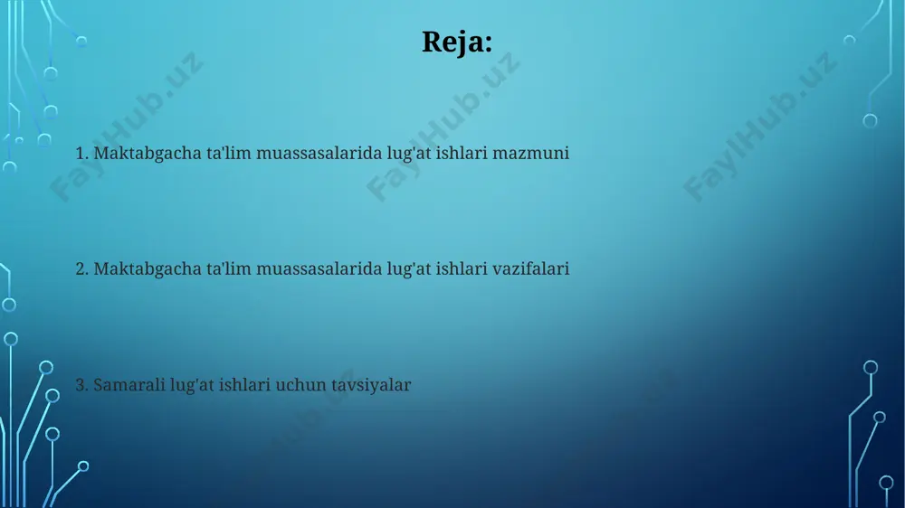 adi. ko'p tilli muhitda lug'at ishlarini tashkil etish ko'p tilli muhitda 20 ta mavzu bo'yicha rasmlar, kartalar va predmetlar yordamida so'z birikmalarini shakllantirish va jumla tuzish mashqlari bolalarda 2-3 hafta ichida 100 ga yaqin yangi so'z o'zlashtirishiga yordam beradi. ko'p tilli muhitda 3-5 yoshli bolalar uchun lug'at boyligini oshirishda o'yin texnologiyalaridan, masalan, interfaol o'yinlar va multfilmlar orqali 500-700 ta so'z o'rgatish samarali hisoblanadi. til o'yinlarining ahamiyati til o'yinlari 3-5 yoshli bolalarning lug'at boyligini 20-30% ga oshirishga yordam beradi, shuningdek, fonetik eshitish va nutqni rivojlantirishga ijobiy ta'sir ko'rsatadi. til o'yinlarida tasviriy materiallar, qo'shiqlar va she'rlar qo'llanilishi bolalarni o'rganish jarayoniga jalb qiladi, leksik mavzularning 80% gacha assimilyatsiyasini ta'minlaydi va ijodiy fikrlashni rivojlantiradi. bolalarda so'z boyligini baholash usullari "soʻz topish" oʻyini orqali berilgan mavzuda 10 ta soʻzni eslab qolish va takrorlash koʻrsatkichi bolaning faol va passiv soʻz boyligini baholashda foydali hisoblanadi. bolalarda soʻz boyligini baholashda 3-5 yoshlilar uchun moʻljallangan rasmlarni koʻrsatib, ularning nomlarini …