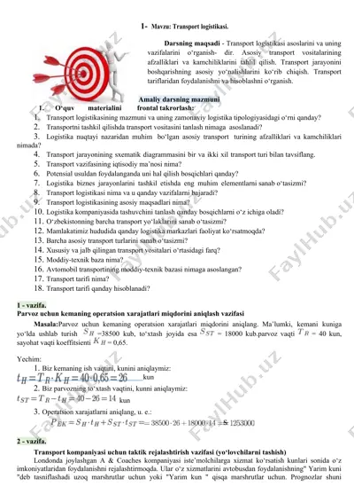 transport logistikasi — DOCX