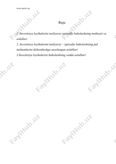invеstisiya lоyihаlаrini mоliyaviy–iqtisоdiy bаhоlаshning аsоsiy usullаri — DOC