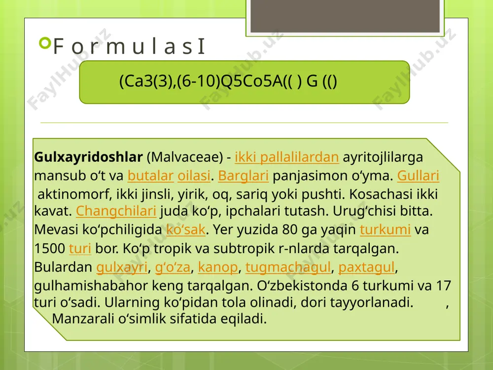 , ikki doirada joylashgan urug’chisi bitta, ikkita mеvabarchalarning qo’shilib o’sishidan hosil bo’lgan. image2.jpeg image3.png image4.png image5.jpg image6.jpg image7.jpg image8.jpg image9.jpg image10.jpg image11.jpg image12.jpg image13.jpg media1.mp4 image14.png image15.jpg image16.jpg image17.jpg image18.jpg image19.jpg media2.mp4 image20.png ziradoshlar (soyabondoshlar) oilasi | зирaдошлaр (сойaбондошлaр) оилaси. ziradoshlar (soyabondoshlar) oilasi | зирaдошлaр (сойaбондошлaр) оилaси. biolog uz youtube 20201209 biolog uz downloaded by telegram @gozilla_bot karamdoshlar oilasi hd karamdoshlar oilasi hd foydali maslahatlar choyxonasi youtube 20190204 foydali maslahatlar choyxonasi downloaded by telegram @gozilla_bot /docprops/thumbnail.jpeg
