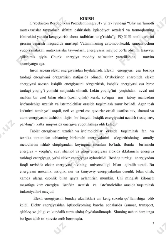 'lim muassasalari talabalarining malakaviy amaliyoti haqida “nizom”idan ko‘chirma 1-bob. umumiy qoidalar 1. mazkur nizom andijon mashinasozlik instituti (keyingi o‘rinlarda institut) tomonidan talabalaming amaliyotni o‘tash tartibini ishlab chiqish, tasdiqlash va uni tashkil etishda foydalanish uchun ishlab chiqilgan. 2. mazkur nizomda quyidagi tushunchalardan foydalaniladi: malaka amaliyoti - nazariy bilimlami mustahkamlash, amaliy ko‘nikma va malaka hosil qilishni nazarda tutuvchi ta’lim jarayonining bevosita ishlab chiqarish sharoitida davom ettiriladigan tarkibiy qismi; qabul qiluvchi tashkilot - talabalar malaka amaliyotini o‘tashi uchun andijon mashinasozlik instituti bilan belgilangan tartibda shartnoma tuzgan, malaka amaliyotini o‘tash uchun shart-sharoitlar mavjud bo‘lgan tashkilot; andijon mashinasozlik institutidan malaka amaliyoti rahbari - o‘quv yuklamasida talabalar malaka amaliyotiga rahbarlik qilish qayd etilgan institutning tegishli kafedrasi professor-o‘qituvchisi; qabul qiluvchi tashkilotdan malaka amaliyoti rahbari - qabul qiluvchi tashkilot rahbarining buyrug‘i bilan talabalarga malaka amaliyoti davomida ulami texnik xavfsizlik qoidalari bilan tanishtiruvchi, amaliy ko‘nikma va malakalami shakllantirishga ko‘maklashuvchi, amaliyot davrida talaba egallagan ko‘nikmalami baholash mas’uliyati yuklangan qabul qiluvchi …