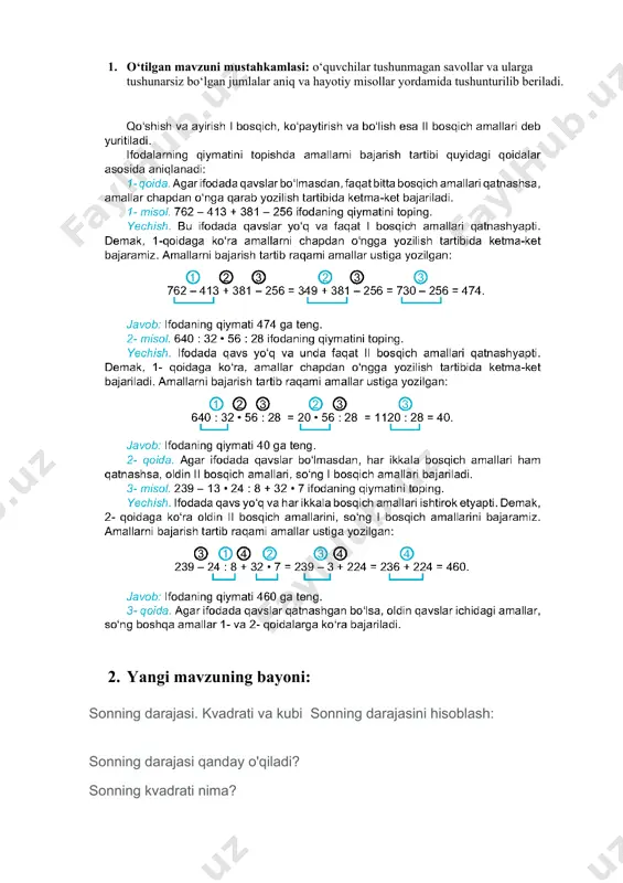 "sonning darajasi. sonning kvadrati va kubi" - Page 4