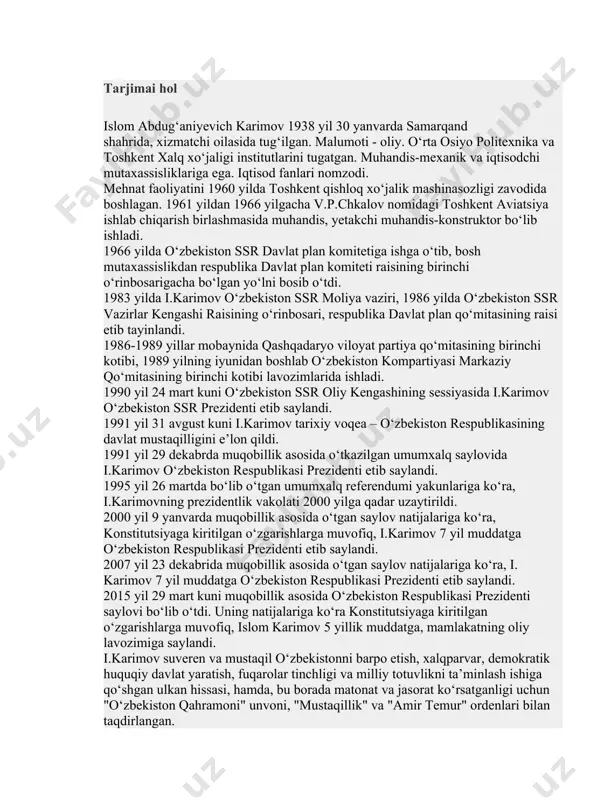 rida davlatning boshqaruvchilik roli, islohotlarni bosqichma-bosqich amalga oshirish, kuchli ijtimoiy himoya kabi mashhur besh tamoyilni o‘z ichiga oladi va u dunyoda "o‘zbek modeli" deb e’tirof etilgan; · o‘zbekiston davlatining hududiy yaxlitligini, sarhadlarimiz daxlsizligini himoya qilishga qodir qurolli kuchlar, chegara va ichki qo‘shinlarni zamonaviy islohotlar asosida tashkil etish ishiga boshchilik qildi; · kpss markaziy komiteti boshchiligidagi kuchlar o‘zbekistonda adolatsizlik va tazyiqlarni avj oldirgan yillarda o`zbek xalqining nomini nohaq tahqir va haqoratlardan himoya qilish, xalqimizning or-nomusini, milliy g‘ururini tiklashda fidoyilik namunasini ko‘rsatdi; · xalqimiz ma’naviy qadriyatlariga hurmat-ehtirom bilan munosabatda bo‘lish, asrab-avaylash va rivojlantirish, muqaddas dinimizni, urf-odatlarimizni, bebaho tarixiy merosimizni hayotga qaytarishni davlat siyosati darajasiga ko‘tardi; · xalqaro maydonda o‘zbekistonning obro‘-e’tiborini yuksaltirish, o‘zbek nomini butun dunyoga tarannum etishga ulkan hissa qo‘shdi; · odamlarning tafakkurini o‘zgartirish, ularning ongida yangi milliy g‘oya, milliy mafkura asoslarini shakllantirish va mustahkamlash ishiga rahnamolik qildi; · yurtimizda tinchlik-osoyishtalikni, millatlar va fuqarolar o‘rtasida totuvlik va hamjihatlikni qaror toptirish, uni saqlash …