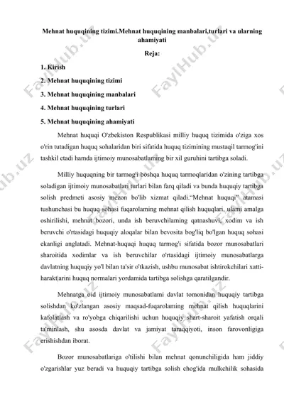 mehnat huquqining tizimi — DOCX