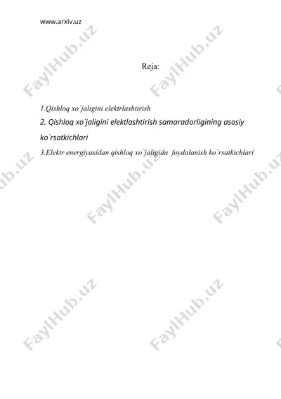 qishloq xo`jаligini elektlаshtirish texnologiyasi — DOC