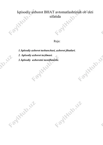 iqtisodiy axborot bhat avtomatlashtirish ob’ekti sifatida — DOC