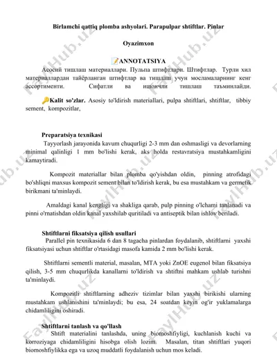 birlamchi qattiq plomba ashyolari — DOCX