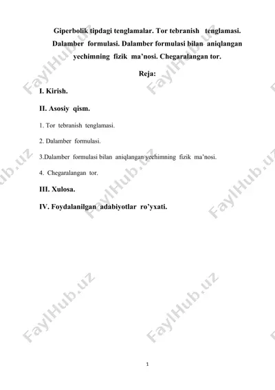 giperbolik tipdagi tenglamalar — DOCX