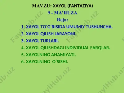 xayol haqida ma'lumotlar — PPT
