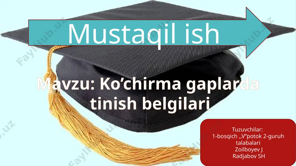 ilim va tafakkurda”,-deya ta`kidladilar. ko`chirilgan gap so`roq yoki his-hayajon gap bo`lsa, ularning belgilari qo`shtirnoq ichida bo`ladi: m: ”k(so`roq,undov)”-m. e`tiboringiz uchun tashakkur! 2015 image6.jpg image7.jpg image8.jpg image9.jpg image10.jpeg image11.jpg image12.jpg image13.jpg image14.jpg image15.jpg image16.jpg image2.png image3.png image4.png image5.png /docprops/thumbnail.jpeg