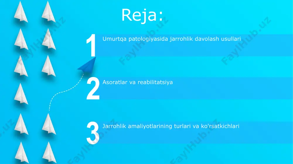 langan suyak segmentlarini rezektsiya qilishni o'z ichiga oladi, keyinchalik suyak ko'chirmalarini o'rnatish va 6 oygacha davom etadigan antibiotik terapiyasi talab etiladi. orqa miya shikastlanishlarini jarrohlik davolash orqa miya shikastlanishlarida, operatsiyadan keyingi 30-60 kun ichida reabilitatsiya jarayoni muhim bo'lib, bu davrda fizik terapiya va ergoterapiya bilan birga og'riqni boshqarish usullari qo'llaniladi. spondilolistezisni jarrohlik yo'li bilan davolashda, o'murtqa suyaklarini o'z o'rniga qaytarish uchun o'murtqa fusion (4-6 ta o'murtqa bo'g'imining biriktirilishi) va instrumentatsiya (metall konstruksiyalar qo'llanilishi) keng tarqalgan. orqa miya churrasi jarrohligi start spinal stenoz kabi holatlarda, orqa miya churrasini jarrohlik yo'li bilan davolashda, vertebroplastika yoki kifoplastika kabi 10 dan ortiq turdagi jarrohlik texnikalari mavjud. orqa miya churrasini olib tashlash jarrohligi davomida, neyro monitoring texnologiyalari qo'llaniladi, bu esa jarrohning asab tuzilmalariga zarar yetkazish ehtimolini 5% dan pastga tushirish imkonini beradi. orqa miya jarrohligidan keyingi davr va reabilitatsiya to'liq tiklanish jarayoni bemorning yoshi, kasallikning og'irligi va jarrohlik amaliyotining murakkabligiga bog'liq bo'lib, o'rtacha 3-6 oyni …