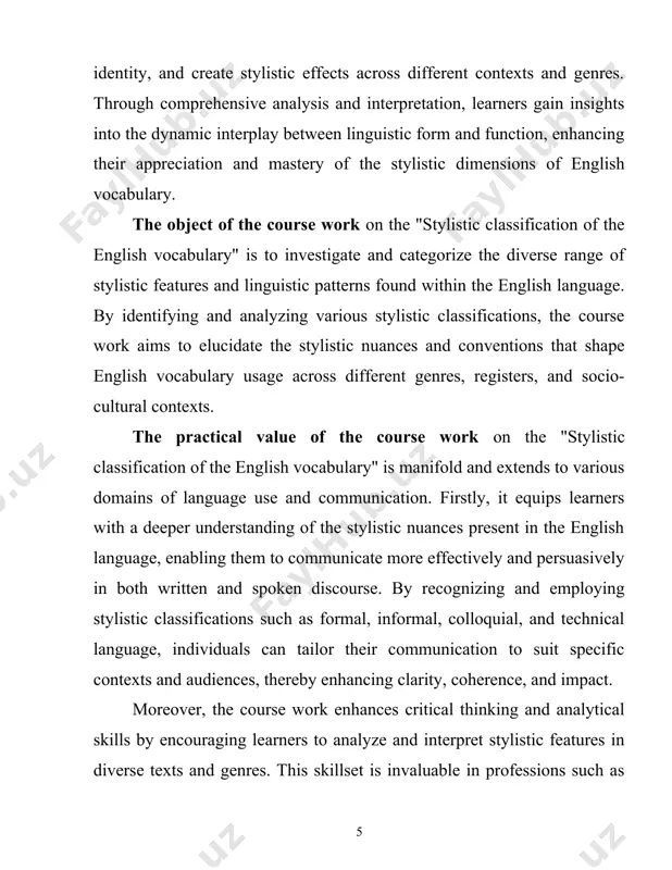 tems of other level-phonetics, morphology and syntax. to deny the systematic character of the word-stock of a language amounts to denying the systematic character of language as a whole, words being elements in the general system of language. the word-stock of a language may be represented as a definite system in which different aspects of words may be singled out as interdependent. a special branch of linguistic science lexicology has done much to classify vocabulary. a glance at the contents of any book on lexicology coil suffices to ascertain the outline of the system of the word-stock of the given language. for our purpose, i.e. for linguistic stylistics, a special type of classification, stylistic classification, is most important. in accordance with the already mentioned division of language into literary and colloquial, we may represent the whole of the word-stock of the english language as being divided into three main layers: …