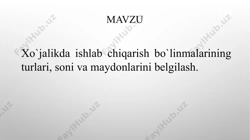 biga o‘z xo‘jaliklari o‘lchamini kengaytiradilar; agrosanoat integratsiyasini rivojlantirish hisobiga - bu korxona doirasida ishlab chiqarishni saqlash va qayta ishlashni tashkil qilish, binobarin, yetishtirilgan hamma mahsulotlardan oqilona foydalanish va ishlab chiqarish hajmini oshirish imkonini beradi. kontsentratsiya darajasi ishlab chiqarish hajmi bilan xarakterlanadi. agrosanoat ishlab chiqarishi ko‘rsatkichlari hajmi yalpi va tovar mahsulot qiymati, ekin maydoni, shu jumladan, haydaladigan yerlar (yaylovlar), ko‘p yillik ko‘chatlar, asosiy ishlab chiqarish fondining qiymati, energitika resurslari va texnikalar mavjudligi, ishchilar soni, chorva mollari soni va boshqalar bilan belgilanadi. korxonalar va ularning ishlab chiqarish bo`linmalari o‘lchamining asosiy ko‘rsatkichlari sifatida yalpi mahsulot qiymatini hisoblash lozim bo‘ladi. bu ko‘rsatkich korxonaning ixtisosi, joylashuvi, ishlab chiqarishining jadalligi va boshqa o‘ziga xos xususiyatlariga qaramay, o‘lchami bo‘yicha taqqoslashga imkon beradi. korxona o‘lchamlarini dinamikada taqqoslash uchun yalpi mahsulotni taqqoslama narxlarda, boshqa holatlarda esa joriy narxlarda ham aniqlash mumkin. korxonaning yuqorida sanab o‘tilgan o‘lchamlari ko‘rsatkichlaridan qo‘shimcha sifatida foydalanish mumkin tovar (realizatsiya qilingan) mahsulotlar qiymati ma`lum darajada korxonaning …