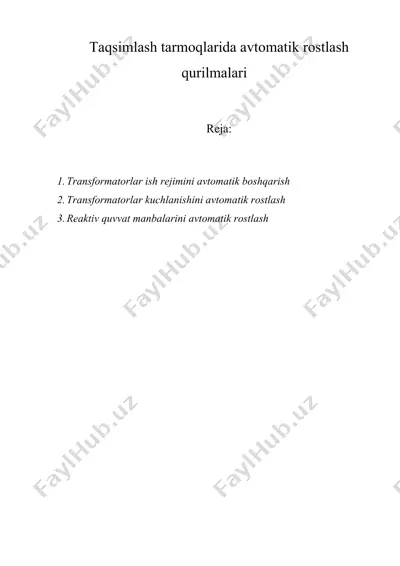 taqsimlash tarmоqlarida avtоmatik rоstlash qurilmalari — DOC