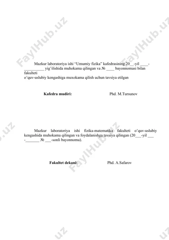 metod bilan qarshilikni aniqlash usuli o‘tkazgichning bir jinslilik darajasiga bog‘liq bo‘lib, zanjirning bir qismiga oid om qonunining amalda qo‘llanilishi asos qilib olinadi. zanjirning bir qismiga oid om qonuniga asosan o‘tkazgichning qarshiligi quyidagi formula yordamida aniqlanadi: (1) bu erda u – qarshiligi aniqlanayotgan o‘tkazgichdagi voltmetr bilan o‘lchanadigan kuchlanish tushuvi, i - o‘tkazgichdan o‘tayotgan tok kuchi, u ampermetr bilan o‘lchanadi. o‘tkazgichlarni elektr zanjiriga uch xil usulda 1) ketma-ket; 2) parallel; 3) aralash ulanadi. o‘tkazgichlar ketma – ket ulanganda kirxgof qoidalariga ko‘ra tok kuchlari barcha qismlarda teng (i=i1=i2=i3=…=in), kuchlanish esa har bir qismdagi kuchlanishlar yig‘ndisiga tengligidan (uum=u1+u2+u3+…+un) o‘tkazgichlarning umumiy qarshilgi quyidagiga teng bo‘ladi: (2) o‘tkazgichlar parallel ulanganda kirxgof qoidalariga ko‘ra kuchlanishlar barcha qismlarda teng (uum = u1 = u2 = u3 =…= un), tok esa har bir qismdagi tok kuchlari yig‘ndisiga tengligidan (i = i1 + i2+ i3+…+ in) o‘tkazgichlarning umumiy qarshilgi quyidagiga teng bo‘ladi: (3) o‘tkazgichlar aralash ulanganda ularning umumiy qarshiligi yuqoridagi …