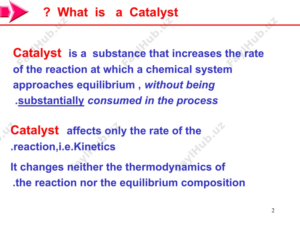 the primary catalyst the support may also act as a co-catalyst (bi-functional) or secondary catalyst for the reaction (promoter) * * * * * end of the catalysis and catalysts thank you references a.corma,inorganic solid acids and their use in acid-catalyzed hydrocarbon reactions. chem. rev.1995, 95, 559-614. bruce c. gates, catalytic chemistry.1992. zaki seddigi, characterization of the acidic properties of zeolite and their catalytic behavior in the synthesis of mtbe. 1994. ali el-rayyes, study of the photochemical properties of some aromatic compound on molecular sieves using a picosecond pulse laser system. 2001. keith laidler, chemical kinetics, 1987.