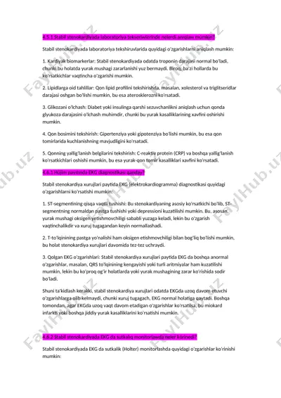 stabil stenokardiyada laboratoriya tekshiruvi — DOCX