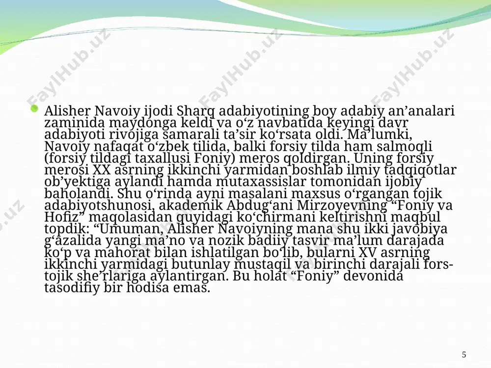 navoiyning ijodiy takomil jarayoni - Page 5