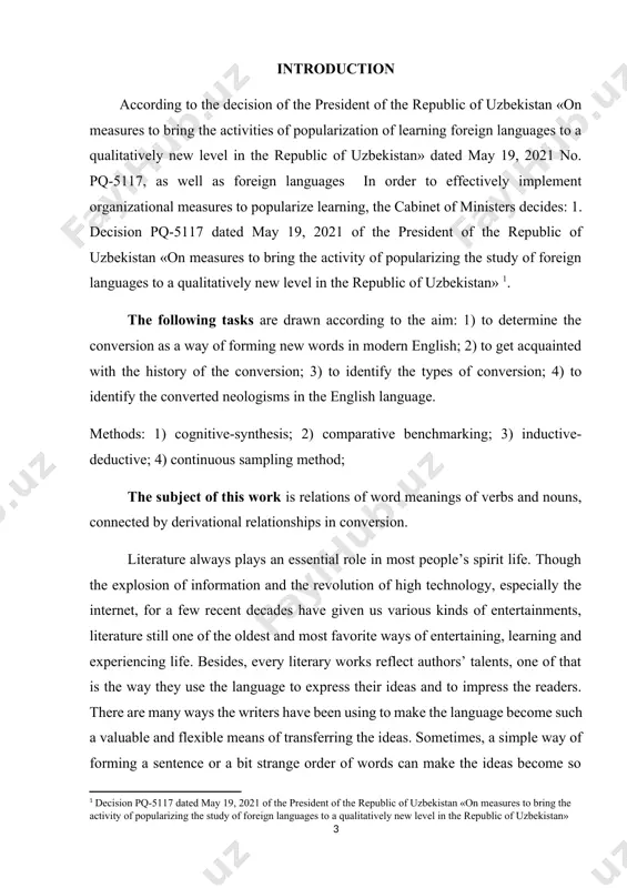 ore impressive. moreover, in order to use inversion in their works, the authors must take into account the skill of using the language, how to organize and develop their writing. the object of this study is the verbs and nouns connected by derivational relationships in conversion. they must choose the right sentences and ideas to apply this stylistic device that it will promote the best effect, otherwise the sentences will be so tangled and difficult for the readers to understand what the authors want to reveal. 3 one strong motivation for my choice is the fact that the use of inversion in literature has a great appeal to most of readers. right when readers look at a phrase or sentence in which there is a strange order of words (or a group of words), they will think that there must be something special about this point that the author wants …