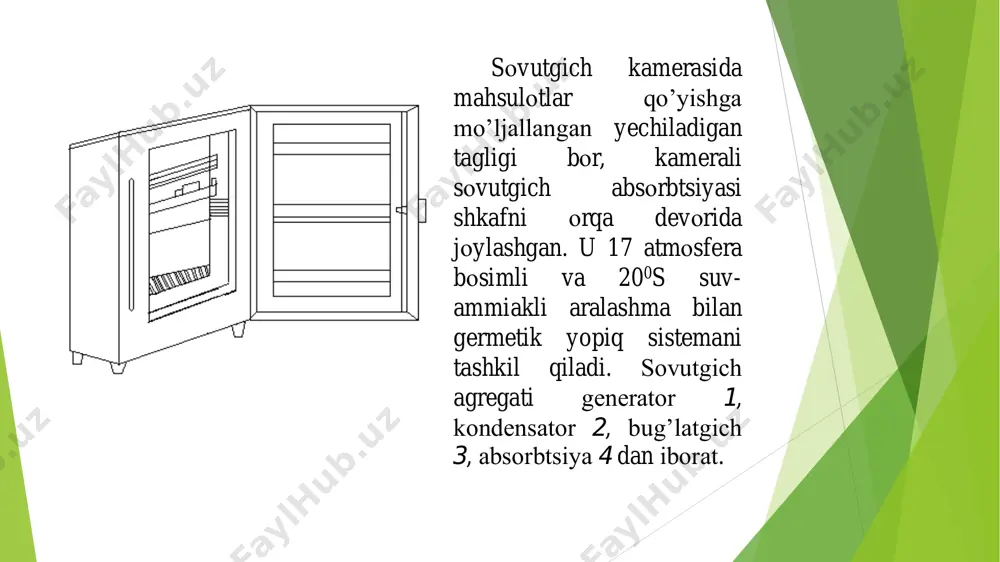 toshkent, toshdtu, 2006. 3. alimova m.m., mavjudova sh.s., isoxodjayev x.s., raximjonov r. t., umarjonova f.sh. «issiqlik texnikasining nazariy asoslari» fanidan laboratoriya ishlari to`plami. uslubiy qo`llanma, .-t.; toshkent, toshdtu, 2014-94b. 4. zоxidоv r.a., alimova m.v., mavjudova sh.s., «issiqlik texnikasining nazariy asoslari», o`quv qo`llanma.-toshkent: o`zbekiston faylasuflari milliy jamiyati nashriyoti, 2010 yil, 160 bet. 5. зохидов р.а, авезов р.р., вардияшвили а.б., алимов м.м. “иссиқлик техникасининг назарий асослари”, ўқув қўлланма, 1-қисм.-т.: тдту, 2005 6. зохидов р.а, алимова м.м., мавжудова ш.с., “техникавий термодинамика ва иссиқлик узатилиши фанидан масалалар тўплами”.- т.: тдту, 2006 7. ж. нурмат, н.а.халилов, ў.қ.тдшпов “иссиқлик техникаси”, “ўқитувчи” нашриёти, 1998 йил, 225 бет. 8. васкаков а.п. “теплотехника”, “энергоиздат”, 1982 год, 262 стр. e’tiboringiz uchun raxmat! tajriba o’qituvchisi: n.sh.mansurova
