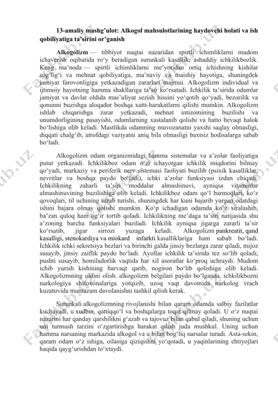 alkogolizm va uning ta'siri — DOCX