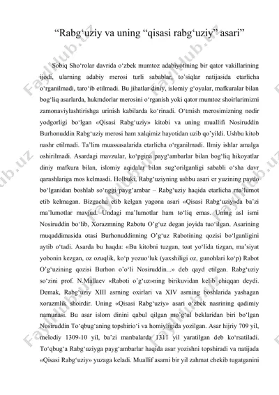 rabg‘uziy va uning qisasi rabg‘uziy asari — DOC