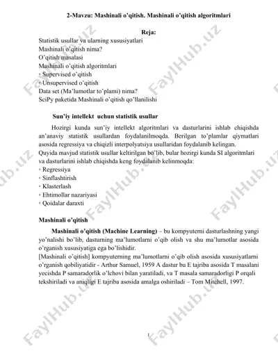 statistik usullar va ularning xususiyatlari — DOCX