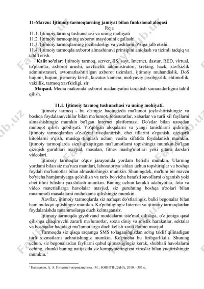 ijtimoiy tarmoqlarning jamiyat bilan funksional aloqasi — DOCX