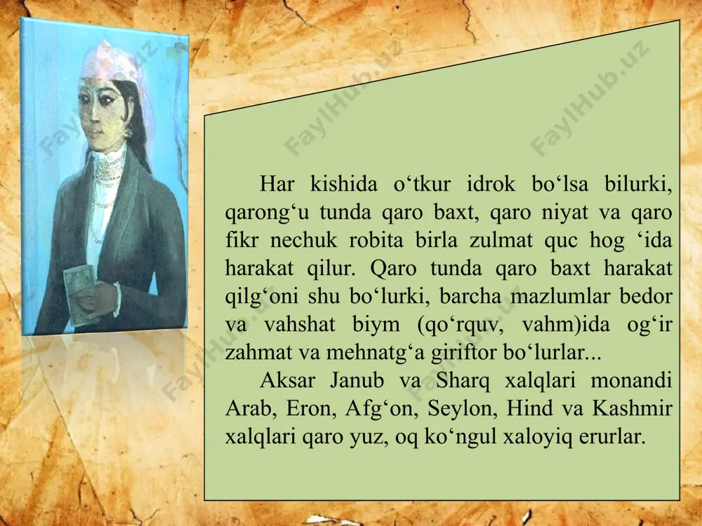 qidalari bilan dunyoda faqat mehnat va mashaqqat bilan kun o‘tkuzib, toat va ibodatni maromiga yetkazmagan va yana pir xizmatini munosib qilib, pir yo‘llanmasini olmaganlarni aytishadi. bizning fikrimiz bu aqidaga zid holda, aksincha, umri mehnat va mashaqqat bilan o‘tib ketgan guruh ayni bebaxt odamlardirki, ularni baxti to dunyo turguncha barq urib, dostonlarni yoritib turadi. bilmoq kerakki, farhod shahzodalikdan ishq gadosi bo‘lishni afzal bilib, o‘z ma’shuqasining orzusini ro‘yobga chiqarmoq uchun qoya toshlarni, daryo(larni) to‘sib, sahroni obod etish uchun mehnat va mashqqatga giriftor bo‘ldi. shunday ekan, ma’lum bo‘ladiki, farhod kabi doston bo‘lib uning orzusi butun bashariyat orzusi bo‘lsa, nima uchun bu toifa mashaqqat chekkanlar baxtiqaro bo‘ladi?! haqiqatni aytganda, baxtiqaro shu toifalardirki, ular mehnatdan yiroq bo‘lib, besh kun ko‘rgan umrini rohat bilan o‘tkazish maqsadida ming hiyla va aldovlar bilan ustamonlik qilib, o‘zgalar mehnati bilan davlat to‘plab, obro‘ va boylik hosil qilib, ommaning nafratiga giriftor bo‘lib umri ado bo‘lar. ular shoh bo‘lsa, zolim mulla bo‘lsa, …