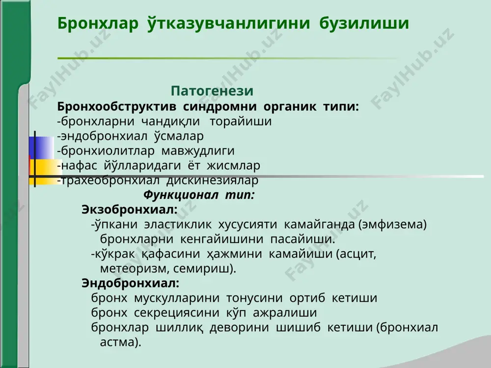 нафас органлари касалликларида асосий клиник синдромлар. бронхлар ўтказувчанлигини бузилиши - Page 5