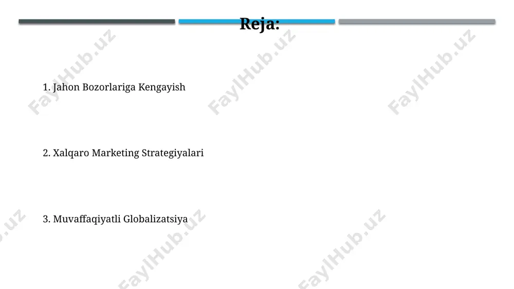 3 ta turli strategiyani ishlab chiqish va har birining ehtimoliy ta’sirini 10% oralig‘ida baholash muhim. raqobat muhiti tahlili jahon bozoridagi 10 ta asosiy raqobatchi kompaniyalarning 85% i ulushini egallashi, kirish to'siqlarini va marketing strategiyalarini chuqur tahlil qilishni talab etadi. mahalliy brendlar bilan raqobat darajasini 3 ball shkalasida baholash, narxlar siyosati va marketing kanallarini tanlashning muhimligini ko'rsatadi. qonun huquqiy aspektlar savdo belgilarini ro'yxatdan o'tkazish, intellektual mulkni himoya qilish kabi jarayonlar, har bir mamlakatda o'ziga xos tartib-qoidalarga ega bo'lib, huquqiy xarajatlarni 20-30% ga oshirishi mumkin. global marketingda 150 dan ortiq davlatning turli qonun hujjatlari va me'yoriy-huquqiy aktlarini hisobga olish kerak, bu esa katta huquqiy xavflarni keltirib chiqarishi mumkin. mahsulotni moslashtirish mahsulotni moslashtirish strategiyasini ishlab chiqishda, potentsial mijozlarning 70% ni qamrab oluvchi demografik segmentlarni aniqlash muhim ahamiyatga ega. muvaffaqiyatli mahsulot moslashuvi uchun 5 ta asosiy omilni hisobga olish kerak: madaniyat, til, qonunchilik, iqtisodiyot va raqobat. xodimlarni tayyorlash va o'qitish xodimlarni yangi raqamli marketing …