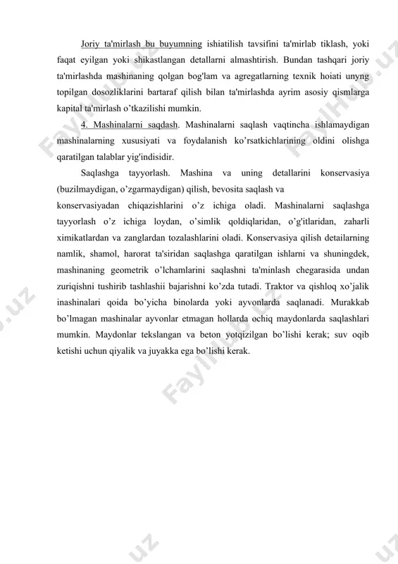 otexnika t.o’qituvchi.1995. 4.n.i.vershagin i dr. organizasiya i texnologaya mexanizirovannыx rabot v rastenivodstve, ucheb, posb № irpo; izd.sentr «akademiya», 2000 5.e.oyxo’jayev, x.qo’shnazarov «qishloq xo’jalik ishlab chiqarishini mexanizasiyalash» toshkent «mehnat», 1988.
