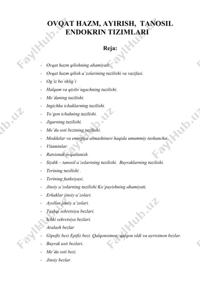 ovqat hazm, ayirish, tanosil endokrin tizimlari — DOC