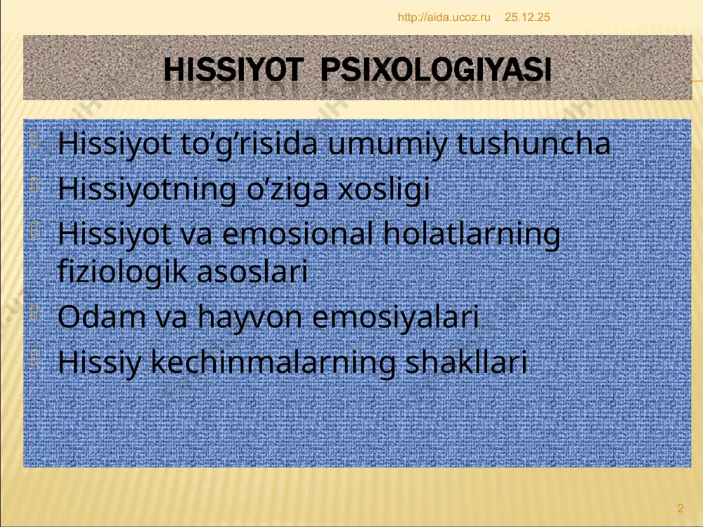 atlar tug’ilganida zaruriy chora-tadbirlarni zudlik bilan topishga intilganda vujudga keladigan hissiy zo’riqishlar * psixologiya faniga stress tushunchasini olib kirgan olim kanadalik fiziolog g. selye (1936) sanaladi u stressni tadqiq qilishda moslashuv alomati masalasiga, uning faoliyatga ijobiy hamda salbiy ta’sir etishiga alohida ahamiyat bergan. shuningdek, ekstremal vaziyatlardagi, murakkab jarayonlardagi stressning o’ziga xosligi, imkoniyatlari g. selye tomonidan o’rganilgan. stress holatida shaxsning xatti-harakatlari o’ziga xos tarzda o’zgaradi, unda qo’zg’alishning umumiy reaksiyasi paydo bo’ladi, uning harakatlari tartibsiz ravishda amalga oshiriladi. * http://aida.ucoz.ru * http://aida.ucoz.ru stressning kuchayishi esa teskari reaksiyaga olib keladi, natijada tormozlanish, sustlik, zaiflik, faoliyatsizlik ustuvorlik qila boshlaydi. lekin stress holatida fiziologik o’zgarishlar tashqi tomonidan qariyb ko’zga tashlanmasligi mumkin. biroq muammoni yechishdagi qiyinchilik, diqqatni taqsimlashdagi sarosimalik stressning tashqi ifodasi deb taxmin qilinsa bo’ladi. shaxs stress holatida telefon nomerini adashtiradi, vaqtni chamalashda yanglishadi, ong faoliyati yengil tormozlanadi, idrok ko’lami torayadi va boshqalar. * http://aida.ucoz.ru * http://aida.ucoz.ru stress holatida shaxsning psixologik xususiyatlari, turmush tarbiyasi, shakllangan …