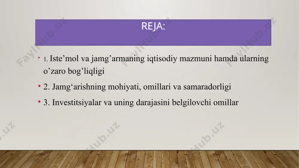 darajasidir. investitsiya – bu iqtisodiyot drayveri, o‘zbekcha aytganda, iqtisodiyotning yuragi, desak, mubolag‘a bo‘lmaydi. sh.m. mirziyoyev mark doe adelyn keller you can replace the image on the screen with your own sizning ta’rifingiz? n.haydarov . u.sharp (nobel nomzodi) “investitsiyalar kelgusida (ehtimol, nomuayyan) qiymatlik olish maqsadida hozirgi vaqtda muayyan qiymatlikdan voz kechishdir . moliyaviy investitsiyalar aksiyalar, korporativ, infratuzilmaviy va davlat obligatsiyalariga shuningdek qimmatli qog’ozlarning boshqa turlariga kiritiladigan investitsiyalar ijtimoiy investitsiyalar inson salohiyatini, ko’nikmalarini va ishlab chiqarish tajribasini rivojlantirishga, shuningdek nomoddiy boyliklarning boshqa shakllarini rivojlantirishga kiritiladigan investitsiyalar. kapital investitsiyalar asosiy fondlarni yaratish, yangi qurilish, modernizatsiya qilish, rekonstruksiya qilish, texnik qayta jihozlashga yo’naltirilgan investitsiyalar. qatnashish xarakteriga ko’ra: bevosita investitsiyalar investorni o‘z moliyaviy mablag‘larni joylashtirish obyektini tanlash imkoniyatini beradi. bevosita investitsiyalar portfel investitsiyalar portfel investitsiyalar tijorat banklari, investitsion kompaniyalar, fondlar va boshqalar yordamida amalga oshiriladi. moliyaviy vositachilar to‘plangan mablag’larni samarali, daromad keltiradigan qilib joylashtiradilar. markazlashgan markazlashmagan korxona va aholi mablagiari, tijorat bank kreditlari, to‘g‘ridan to‘g …