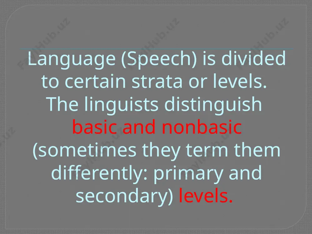 cs studies the expressive means and stylistic devices of languages. according to i.r. galperin "the expressive means of a language are those phonetic means, morphological forms, means of word -building, and lexical, phraseological and syntactical form, all of which function in the language for emotional or logical intensification of the utterance. these intensifying forms of the language, wrought by social usage and recognized by their semantic function have been fixed in grammars, dictionaries". language units and speech units the linguistics differentiates language units and speech units. the main distinction between language and speech is in the following: 1) language is abstract and speech is concrete; 2) language is common, general for all the bearers while speech is individual; 3) language is stable, less changeable while speech tends to changes; 4) language is a closed system, its units are limited while speech tend to be openness and endless. conclusion the language …