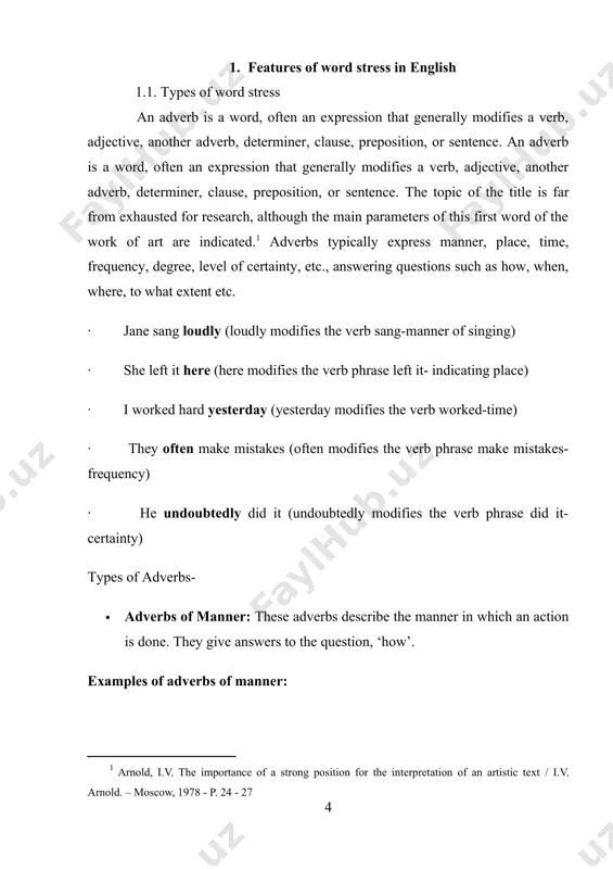 ent is happening. they can be recognized by asking the question ‘how often’. examples of adverbs of frequency: seldom, rarely, never, often, weekly, monthly, yearly, annually, usually, sometimes, occasionally, constantly, frequently, etc. .[footnoteref:2] [2: kulibina, n.v. literary text in linguodidactic understanding / n.v. kulibina. – m.: higher. school, 2001. -356 p.] · adverbs of degree: these adverbs are used to indicate how intense an action of quality is. examples of adverbs of degree: too, extremely, much, more, most, little, less, incredibly, totally, greatly, hardly, deeply, very, barely, etc. · conjunctive adverbs: these adverbs are seen to act like a conjunction to link two sentences together. they connect two or more sentences. examples of conjunctive adverbs: however, nevertheless, meanwhile, therefore, instead, likewise, notably, subsequently, rather, namely, on the other hand, incidentally, in addition to, etc. there are many uses of tense. in english grammar, we use present tense to talk about …