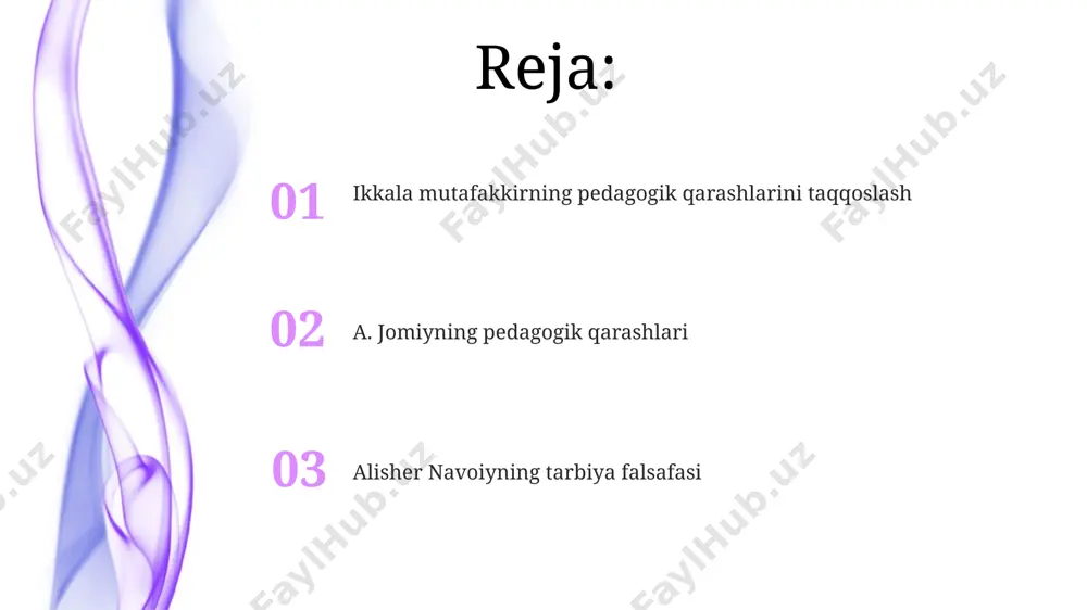 7 ta asosiy gunohni sanab o'tib, ularning oldini olish yo'llarini ta'lim-tarbiya vositalari orqali tushuntiradi. til o'rganishdagi yondashuvlar a. jomiyning "bahoriston" asarida tarbiyaning 3 bosqichi: aqliy, axloqiy va jismoniy tarbiya ta’kidlanib, til o'rganish uslubiga ularning o'zaro bog'liqligi ta'siri bayon etilgan. alisher navoiyning "muhokamat ul-lug'atayn" asarida til o'rganishda amaliy mashqlarga, ya'ni 5 ta tilni bir vaqtda o'rganishga asoslangan yondashuv ko'rsatilgan bo'lib, bu ko'p tillilik tamoyiliga asoslanadi. ikkala mutafakkirning pedagogik merosining dolzarbligi ikkala mutafakkirning 10 dan ortiq asarlarida ifodalangan pedagogik g‘oyalari xxi asrda global miqyosda ta’limning insonparvarlik tamoyillarini mustahkamlashga xizmat qiladi. a. jomiy va alisher navoiyning pedagogik qarashlari zamonaviy ta’lim tizimida 5 ta asosiy yo‘nalishni boyitadi: til o‘rganish, axloq tarbiyasi, ijodkorlikni rivojlantirish, mantiqiy fikrlash va mustaqil o‘qish. tarbiyaning maqsadi va vazifalari жўмийнинг педагогик қарашларида тарбиянинг муҳим вазифаларидан бири – ёшларни 2 та асосий йўналишда – амалий ҳаётга ва илмий билимларга тайёрлаш ҳисобланади, бунда ахлоқий тарбия муҳим ўрин тутади. а. жўмий ва алишер навоий …