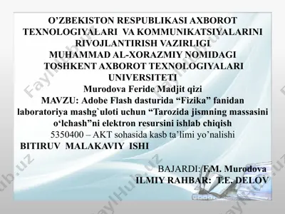elektron resurs "tarozida jismning massasini o‘lchash" adobeflash dasturida — PPTX