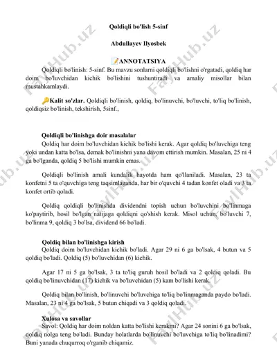 qoldiqli bo'lish 5-sinf — DOCX